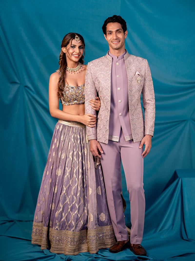 Lavender jodhpuri suit with ethnic motif thread work