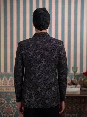 Dark purple open jodhpuri suit with sequins and dupatta 4