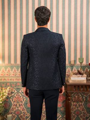 Navy blue jodhpuri suit with stone work and dupatta 5