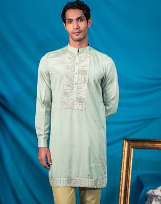 Pista green jodhpuri with indian heritage thread work and kurta 2