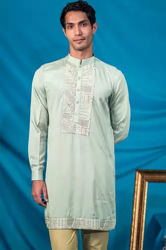 Pista green jodhpuri with indian heritage thread work and kurta