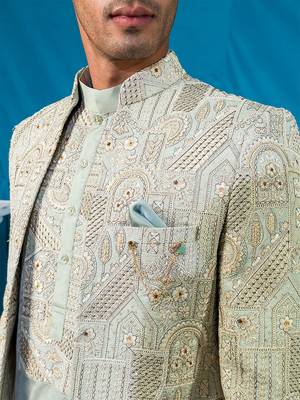 Pista green jodhpuri with indian heritage thread work and kurta 3