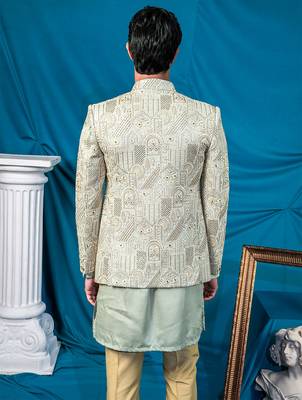 Pista green jodhpuri with indian heritage thread work and kurta 5