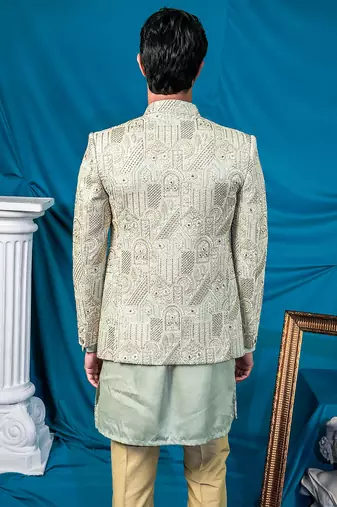 Pista green jodhpuri with indian heritage thread work and kurta
