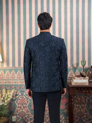 Deep green jodhpuri suit with sequins and thread work 3