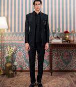 Black jodhpuri suit with artisanal cutdana embroidery