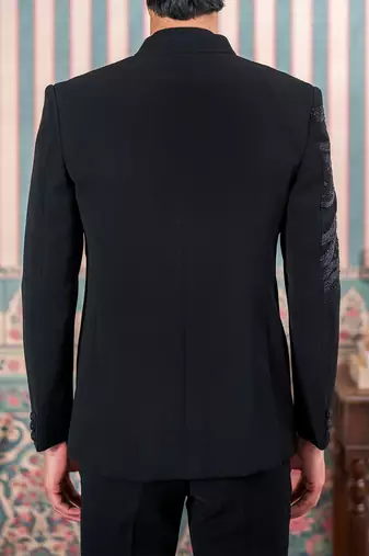 Black jodhpuri suit with artisanal cutdana embroidery