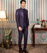 Deep purple hand embroidered open jodhpuri suit