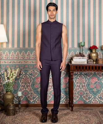 Deep purple hand embroidered open jodhpuri suit 3