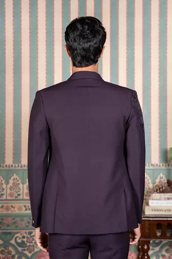 Deep purple hand embroidered open jodhpuri suit