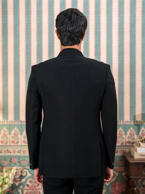 Black jodhpuri suit with floral rubber print and hand embroidery 5