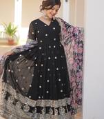 Black Zari Sequins Heavy Embroidered Gown Set     Designer Wear