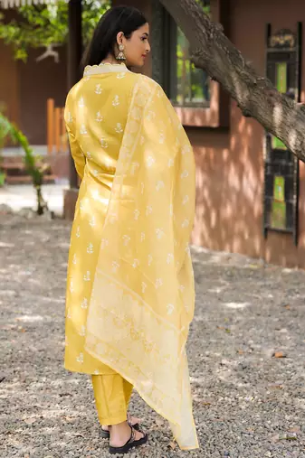 Women's  Rayon Printed Work Straight Kurta Pant and Dupatta Set