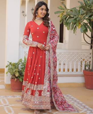 Orange Zari & Sequins Heavy Embroidered Gown Set     Elite Designer Collection 1