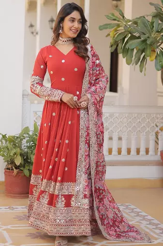 Orange Zari & Sequins Heavy Embroidered Gown Set     Elite Designer Collection