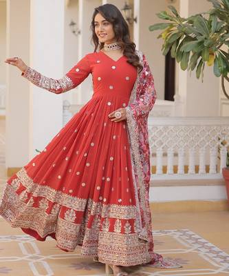 Orange Zari & Sequins Heavy Embroidered Gown Set     Elite Designer Collection 3