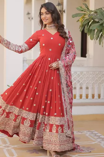 Orange Zari & Sequins Heavy Embroidered Gown Set     Elite Designer Collection