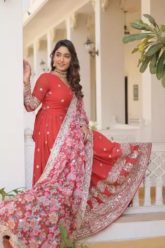 Orange Zari & Sequins Heavy Embroidered Gown Set     Elite Designer Collection