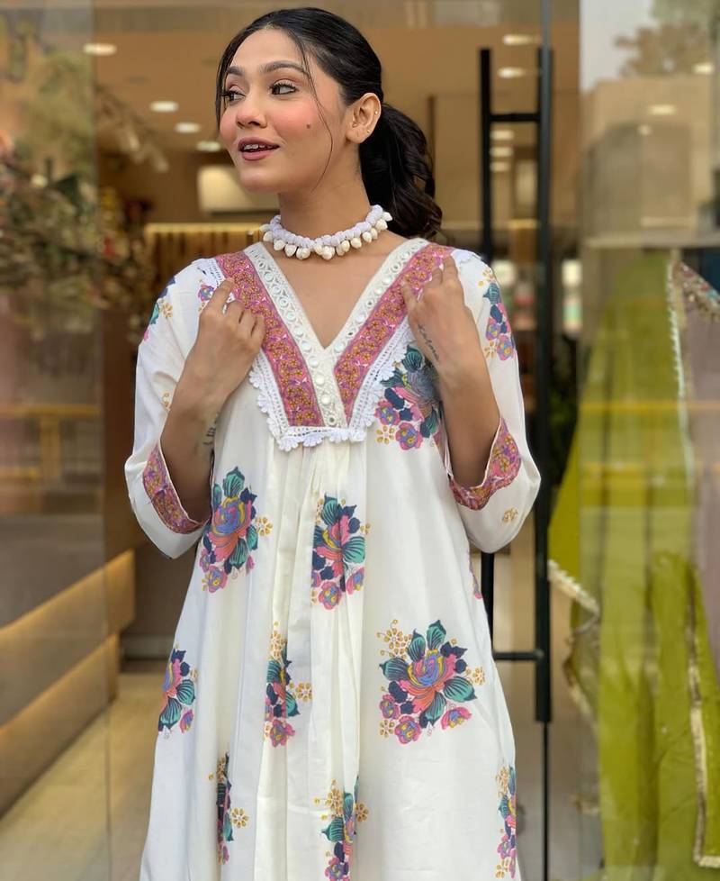 Women's Gorgeous Cotton Fabric Printed Work Straight Kurta Pant and Dupatta Set