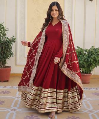 Maroon Heavy Zari & Sequins Embroidered Gown Set      Collection 1