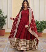 Maroon Heavy Zari & Sequins Embroidered Gown Set      Collection