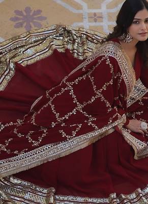 Maroon Heavy Zari & Sequins Embroidered Gown Set      Collection 2