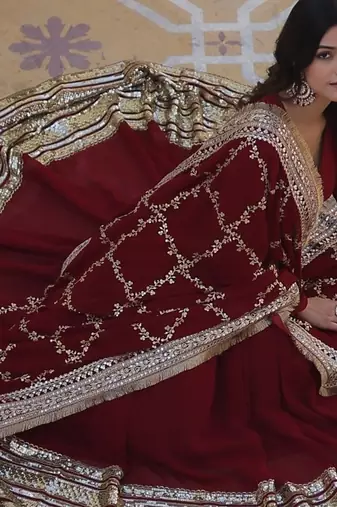 Maroon Heavy Zari & Sequins Embroidered Gown Set      Collection