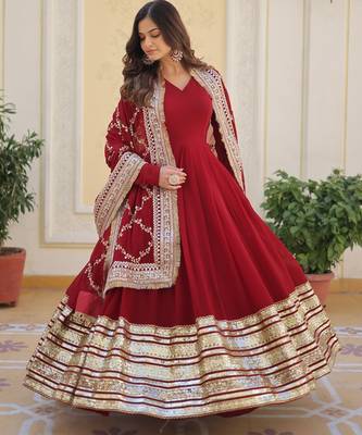 Maroon Heavy Zari & Sequins Embroidered Gown Set      Collection 3