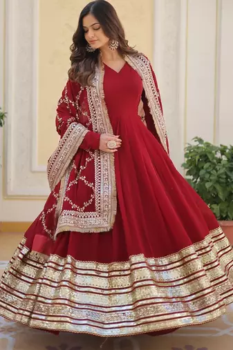 Maroon Heavy Zari & Sequins Embroidered Gown Set      Collection