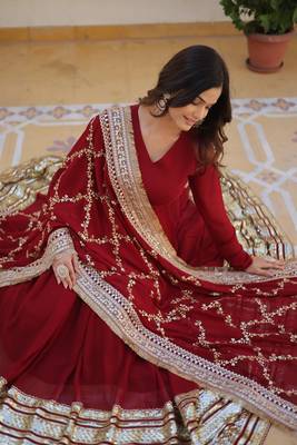 Maroon Heavy Zari & Sequins Embroidered Gown Set      Collection 4
