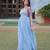 Sky Blue Printed & Embroidered Faux Blooming Gown     Party Wear Collection