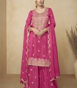 Pink embroidered and handwork kurta palazzo suit