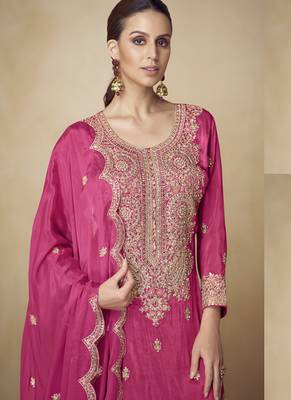 Pink embroidered and handwork kurta palazzo suit 2