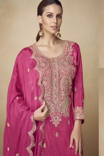 Pink embroidered and handwork kurta palazzo suit