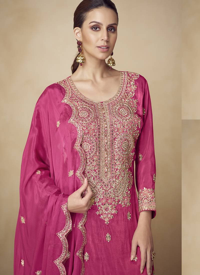 Pink embroidered and handwork kurta palazzo suit