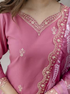  Rayon Embroidery Work Straight Kurta Pant and Dupatta Set 2
