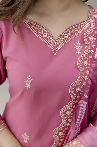  Rayon Embroidery Work Straight Kurta Pant and Dupatta Set
