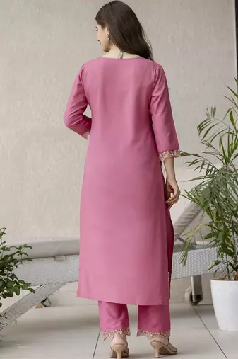  Rayon Embroidery Work Straight Kurta Pant and Dupatta Set