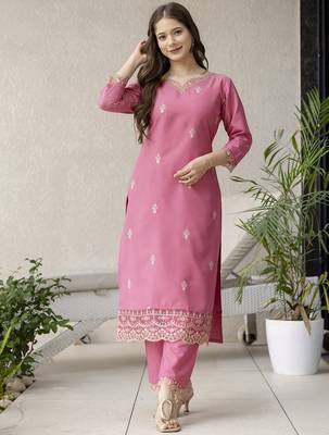  Rayon Embroidery Work Straight Kurta Pant and Dupatta Set 5