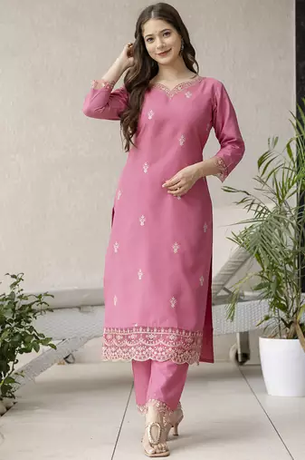 Rayon Embroidery Work Straight Kurta Pant and Dupatta Set