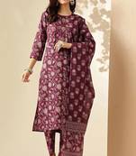 Floral printed rayon kurti and pant with printed dupatta