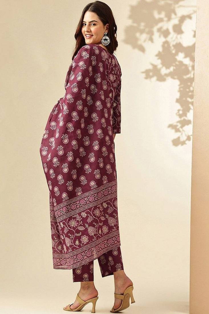 Floral printed rayon kurti and pant with printed dupatta