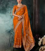 Orange  fancy hand work border with heavy designer blouse  wedding wear saree