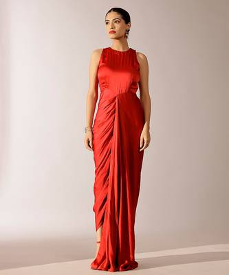 Red georgette gown with Jacket 1
