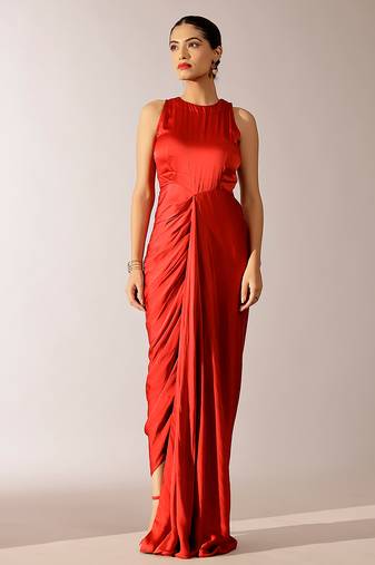 Red georgette gown with Jacket