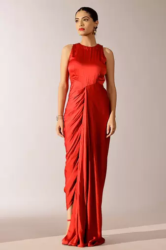 Red georgette gown with Jacket