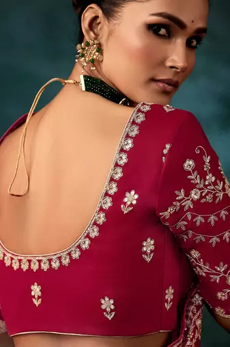Red fancy hand work border with heavy designer blouse  wedding wear saree