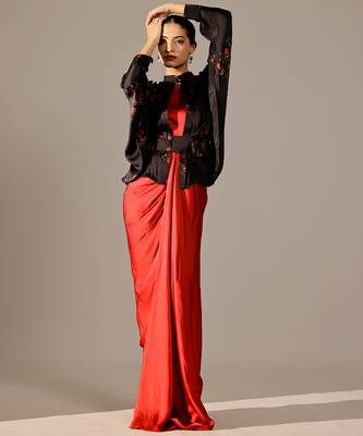 Red georgette gown with Jacket 2