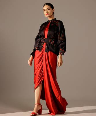 Red georgette gown with Jacket 3