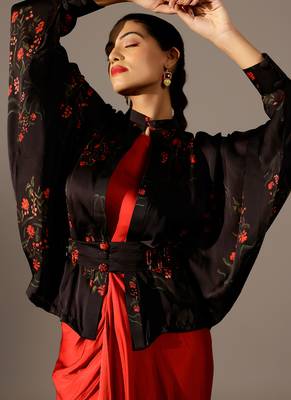 Red georgette gown with Jacket 4